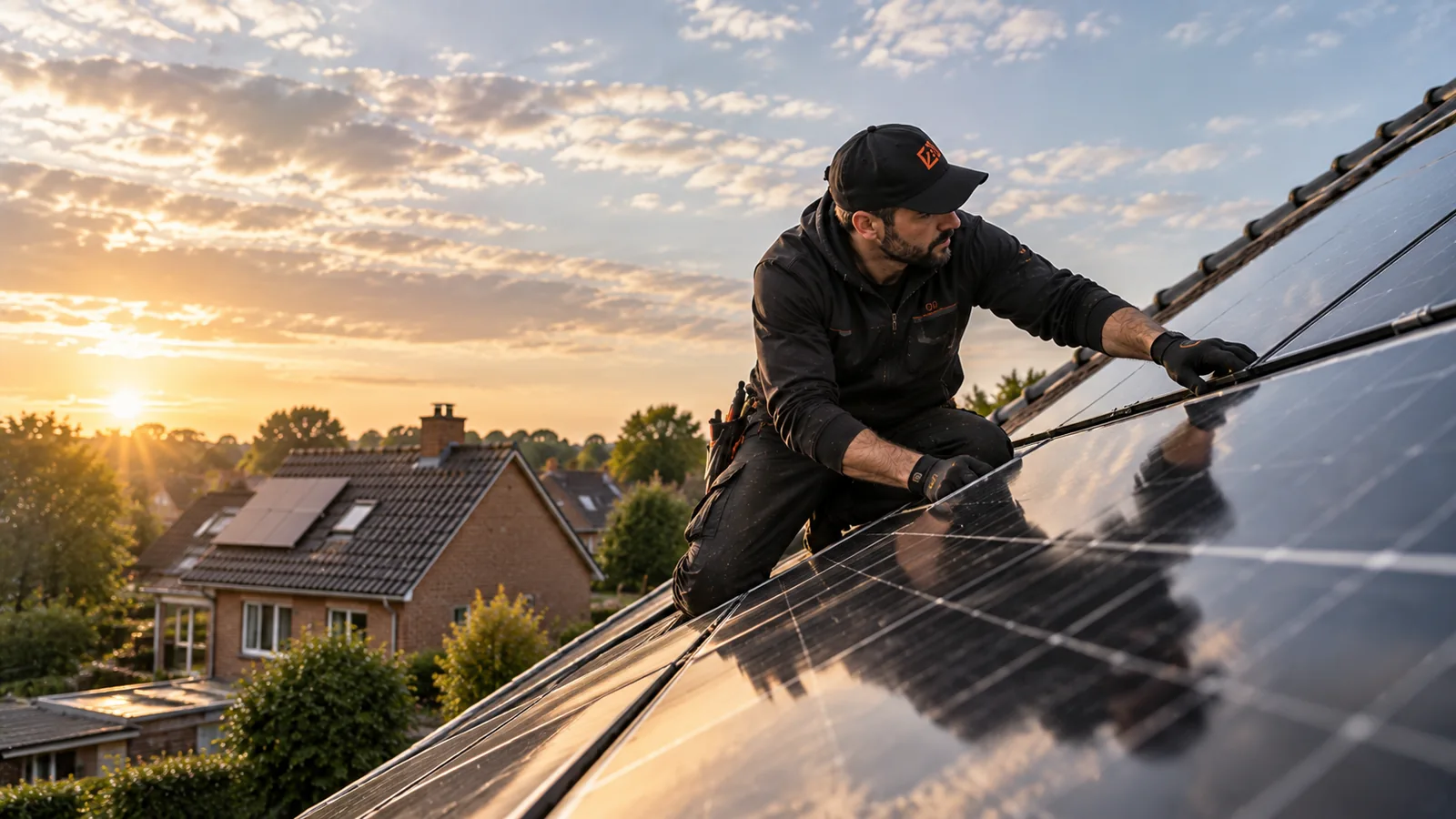 Siebe plaatst zonnepanelen op een hellend dak in Mol